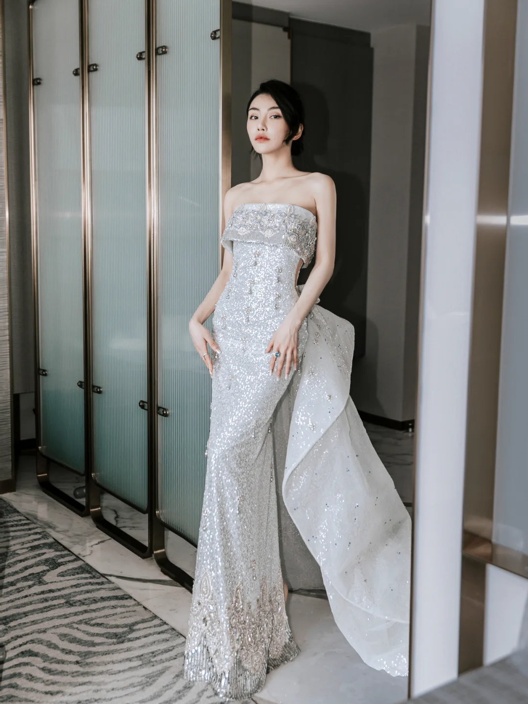 Timeless Mermaid Strapless Satin Sequin Beaded Long Wedding Dresses