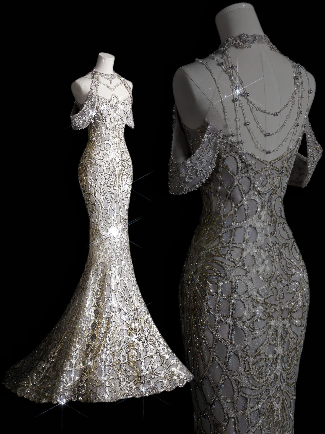 Dreamy Mermaid Off The Shoulder Sequin Beaded Long Wedding Dresses