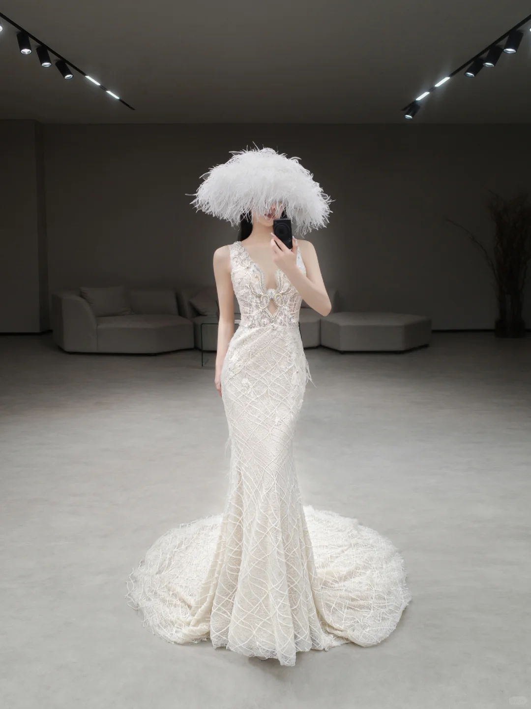 Unique Mermaid V Neck Tulle Lace Beaded Long Wedding Dresses