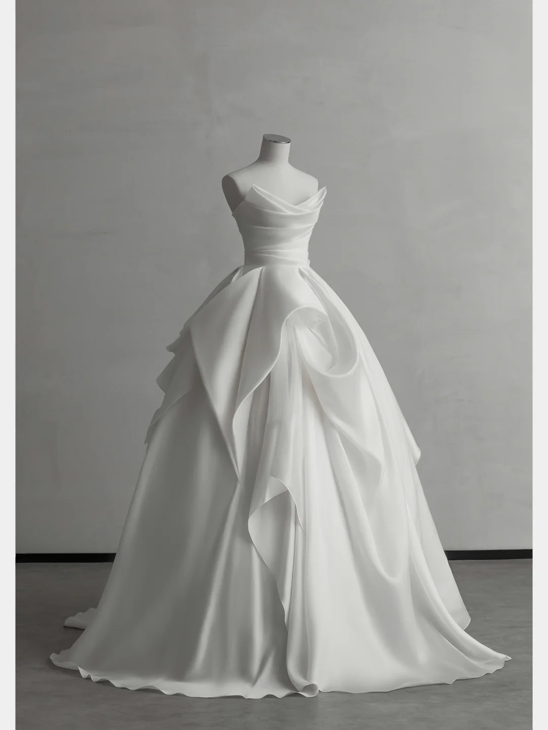 Elegant Ball Gown Strapless White Satin Long Wedding Dresses
