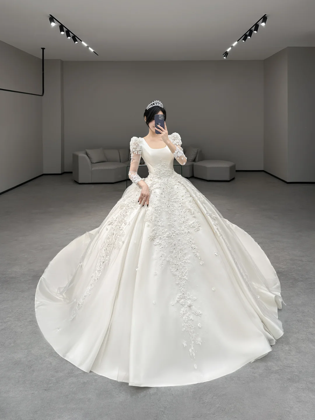 Timeless Ball Gown Satin Applique Long Sleeves Long Wedding Dresses