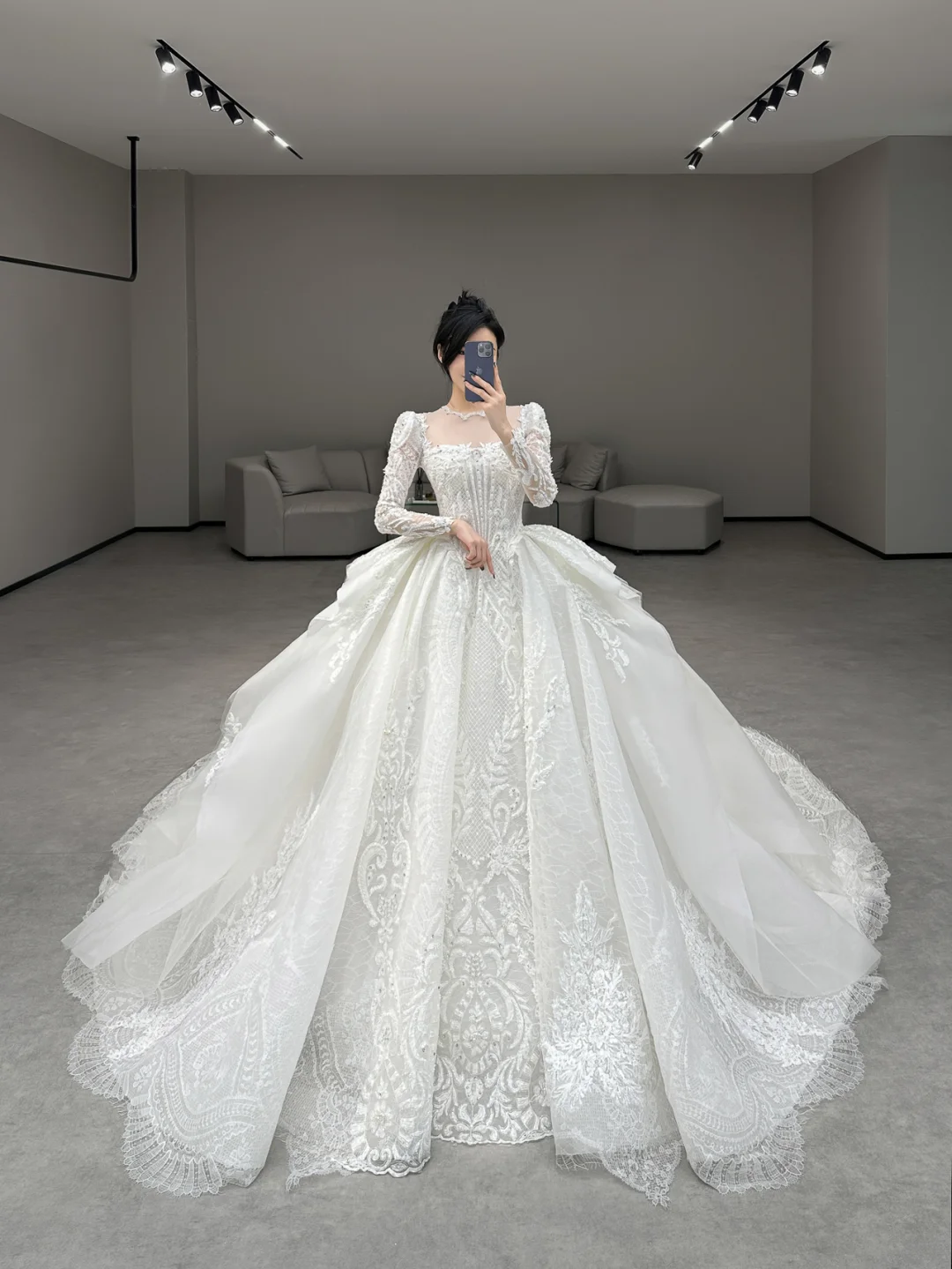 Timeless Ball Gown Square Tulle Lace Long Sleeves Long Wedding Dresses