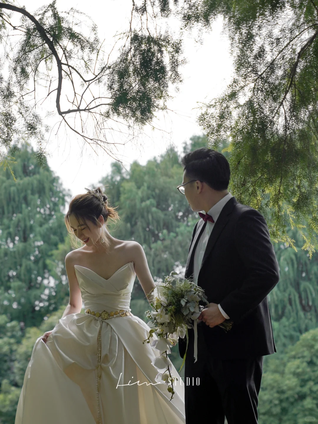 Simple A Line Strapless Satin Long Wedding Dresses