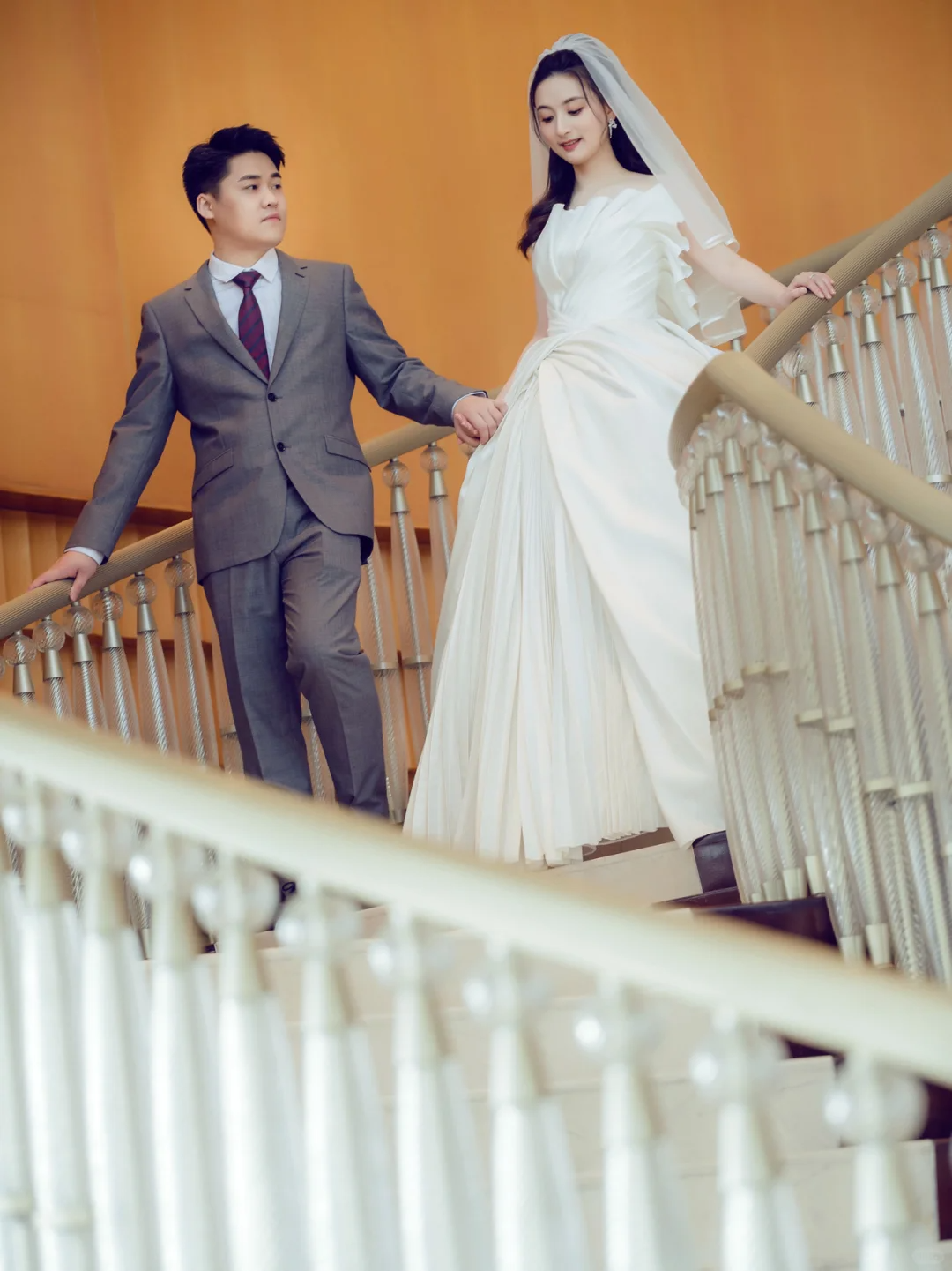 Elegant Ball Gown Strapless Satin With Veil Long Wedding Dresses