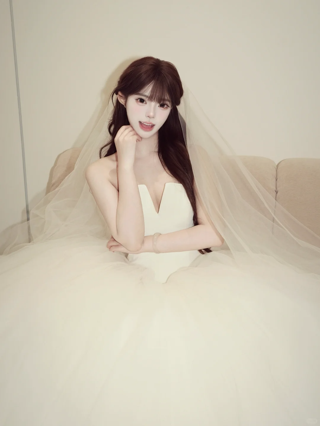 Princessful Ball Gown Strapless Satin Tulle With Veil Long Wedding Dresses