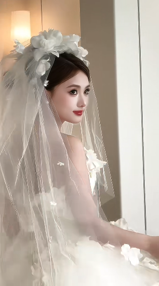 Pretty Ball Gown Strapless Satin Tulle Applique With Veil Long Wedding Dresses