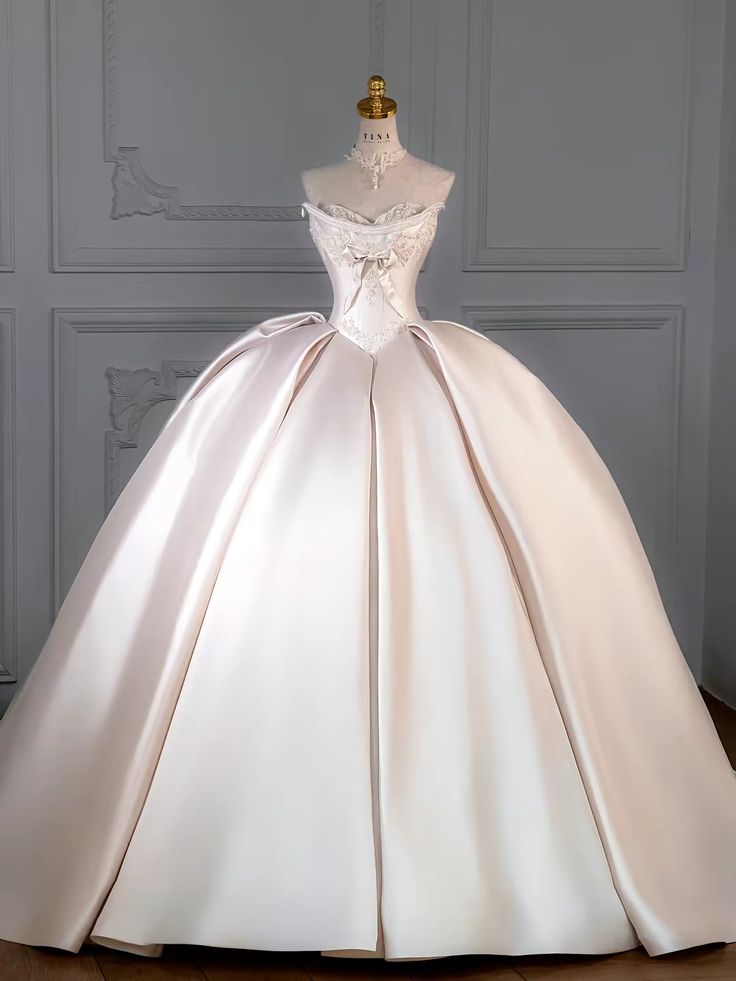 Elegant Ball Gown Strapless Satin Long Wedding Dresses