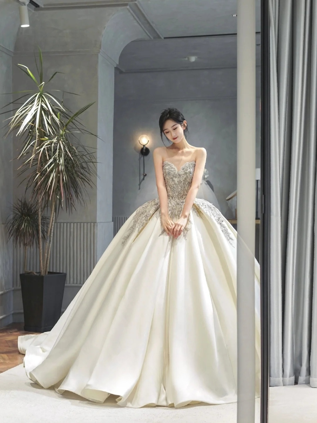 Timeless Ball Gown Sweetheart Satin Sequin Long Wedding Dresses