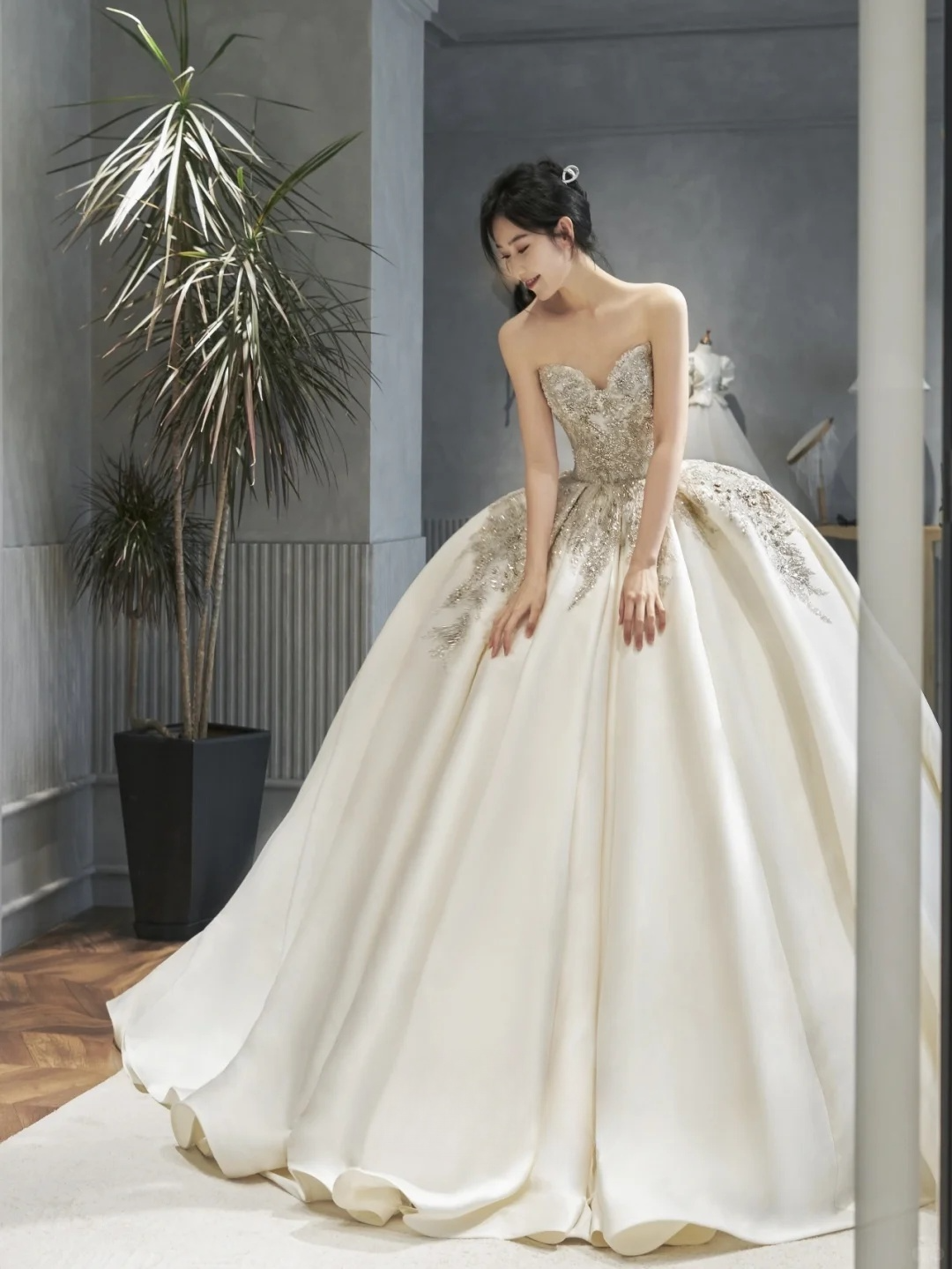 Timeless Ball Gown Sweetheart Satin Sequin Long Wedding Dresses - View 2 | FashionDia