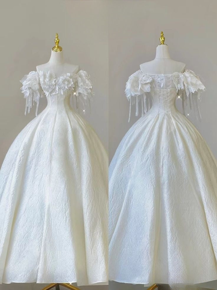 Elegant Ball Gown Off The Shoulder Satin Long Wedding Dresses