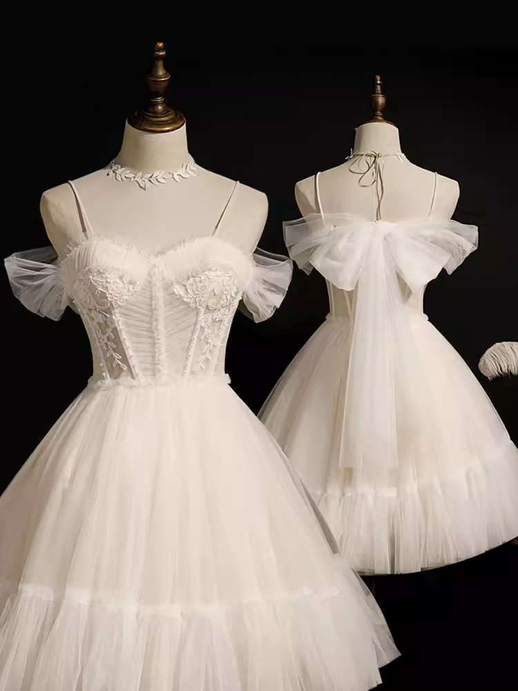 Elegant Ball Gown Spaghetti Straps Party Dress White Homecoming Dresses - FashionDia