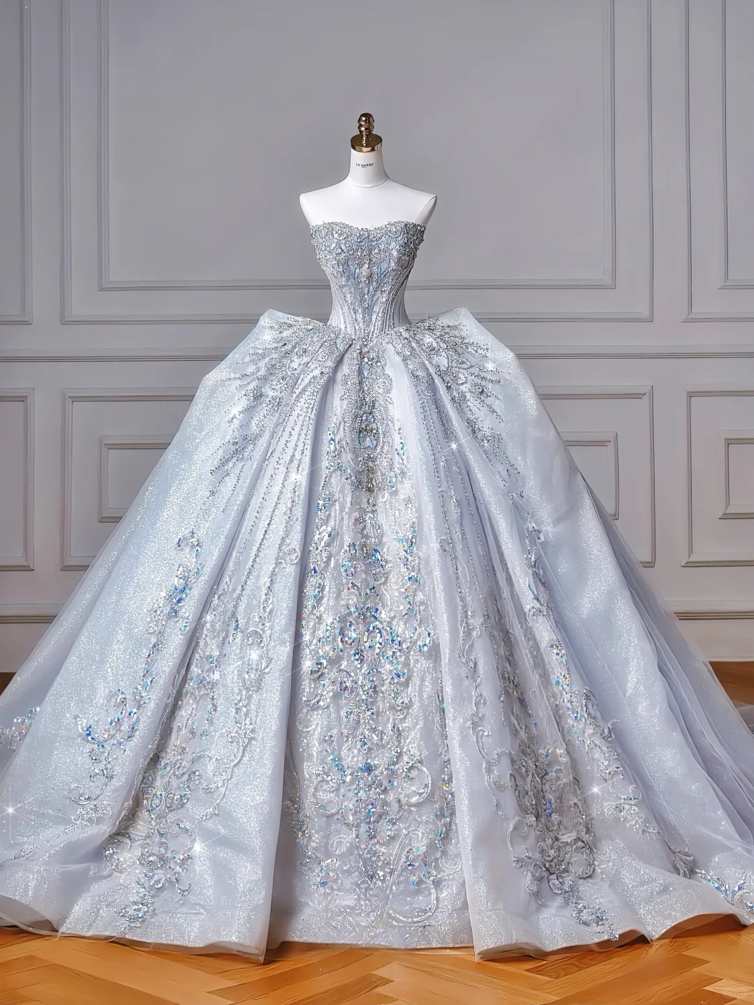 Timeless Ball Gown Strapless Tulle Sequin Beads Long Wedding Dresses