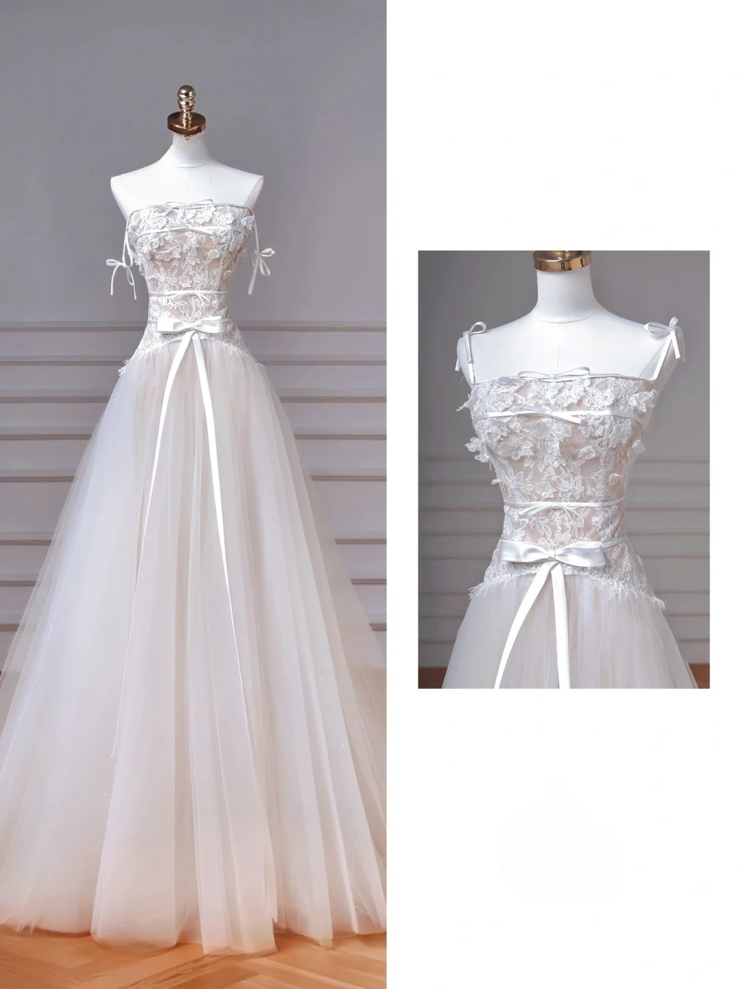 Pretty A Line Spaghetti Straps Tulle Lace Applique Long Wedding Dresses