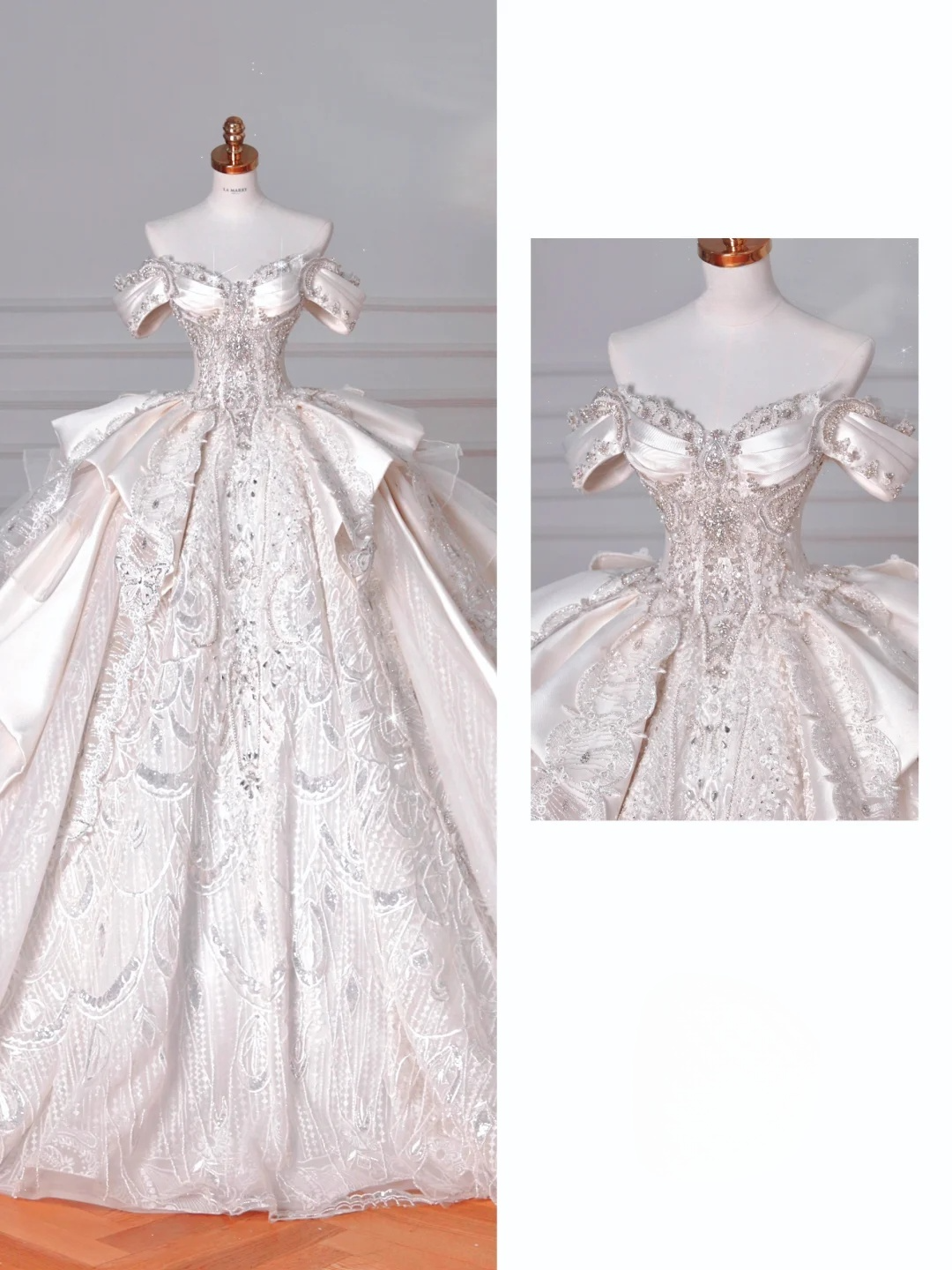 Timeless Ball Gown Off The Shoulder Satin Tulle Lace Sequin Beads Long Wedding Dresses