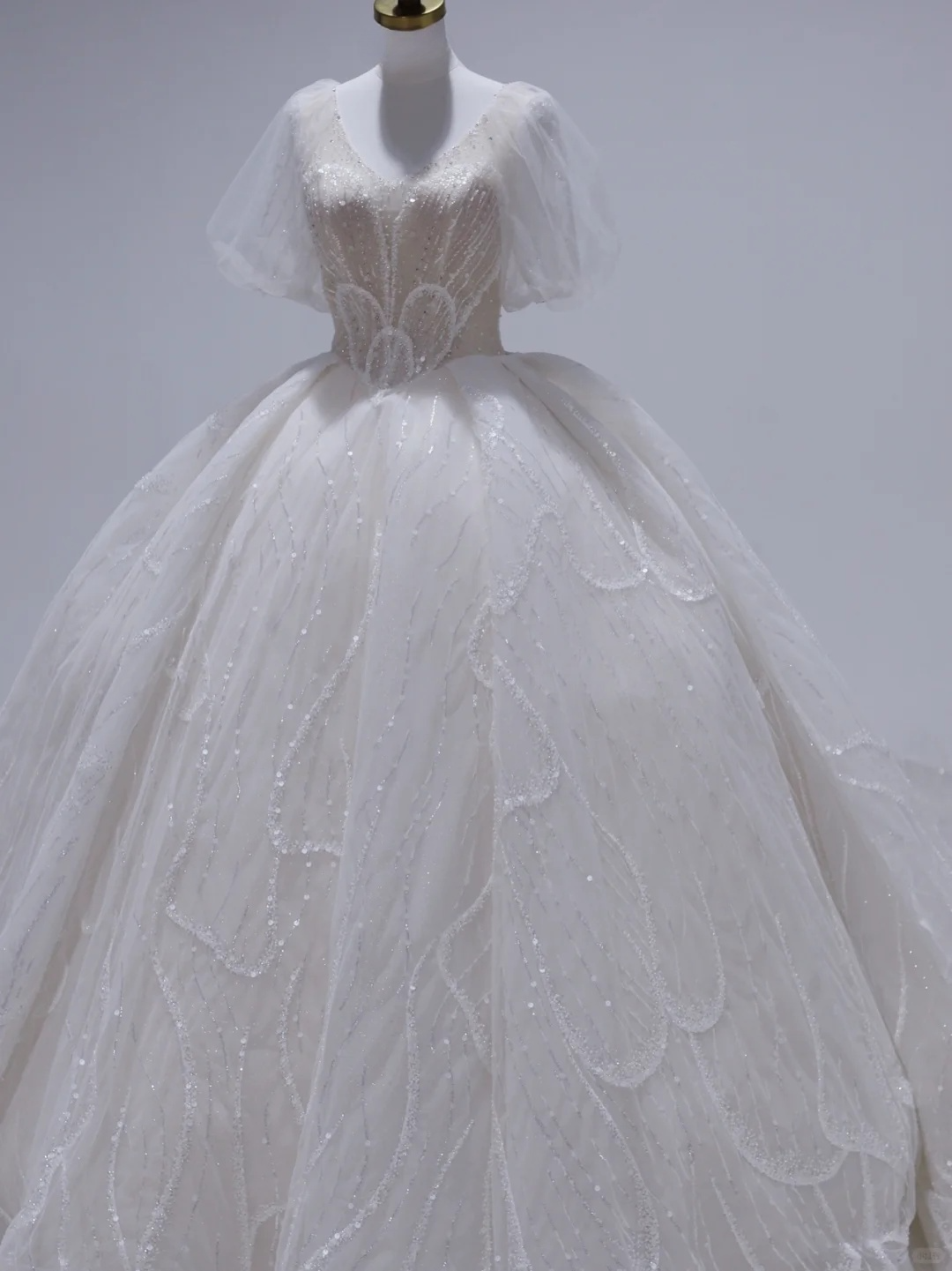 Classy Ball Gown V Neck Tulle Sequin Short Sleeves Long Wedding Dresses