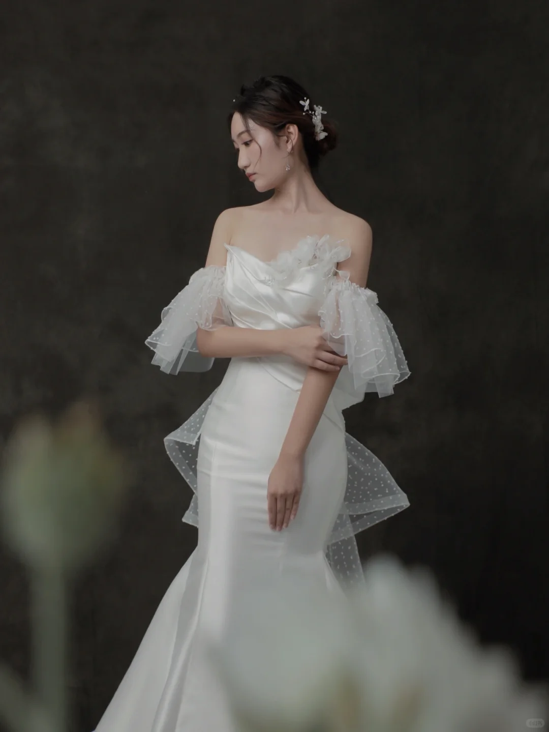 Pretty Mermaid Off The Shoulder Satin Tulle Long Wedding Dresses