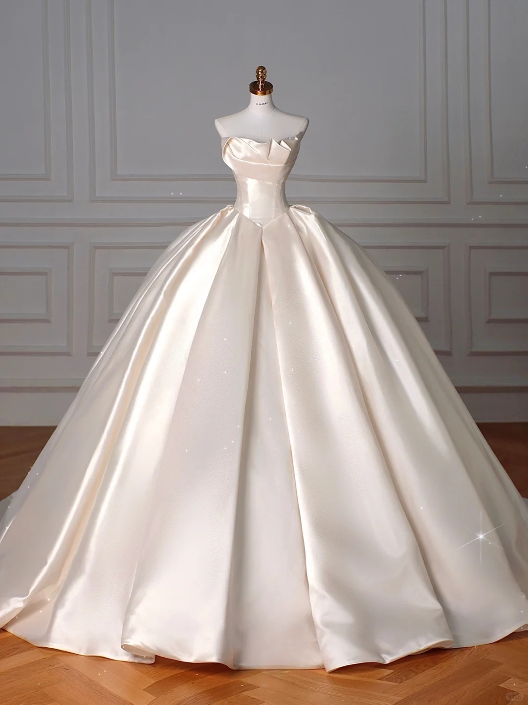 Simple Ball Gown Strapless Satin Long Wedding Dresses