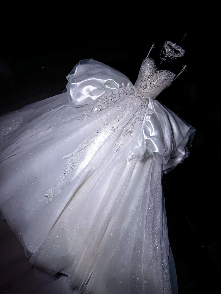 Timeless Ball Gown Spaghetti Straps Satin Tulle Sequin Beads Long Wedding Dresses