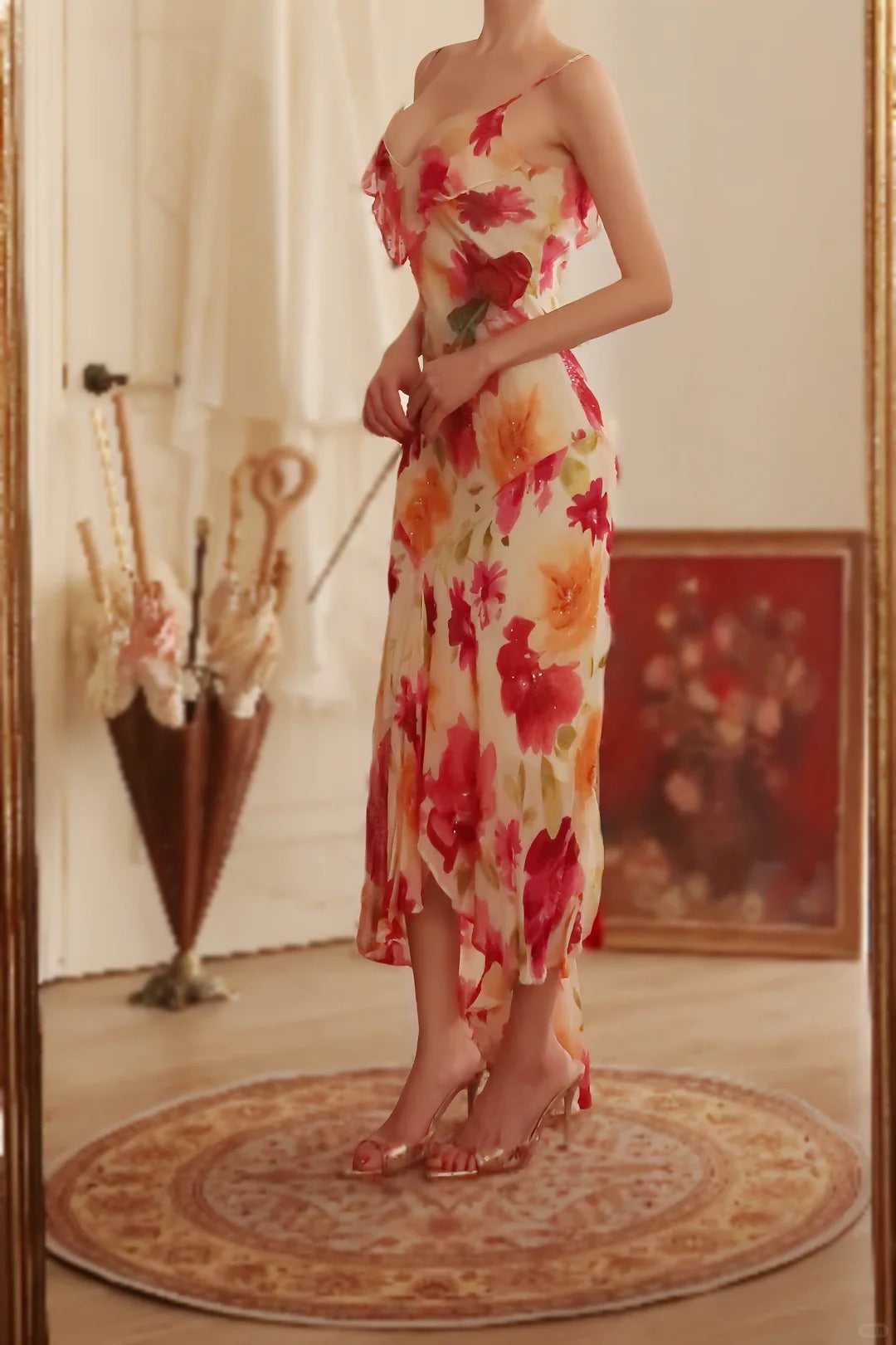 Sexy Mermaid Spaghetti Straps Chiffon Printed Flowers Beads Long Prom Dresses Formal Dress - View 6 | FashionDia