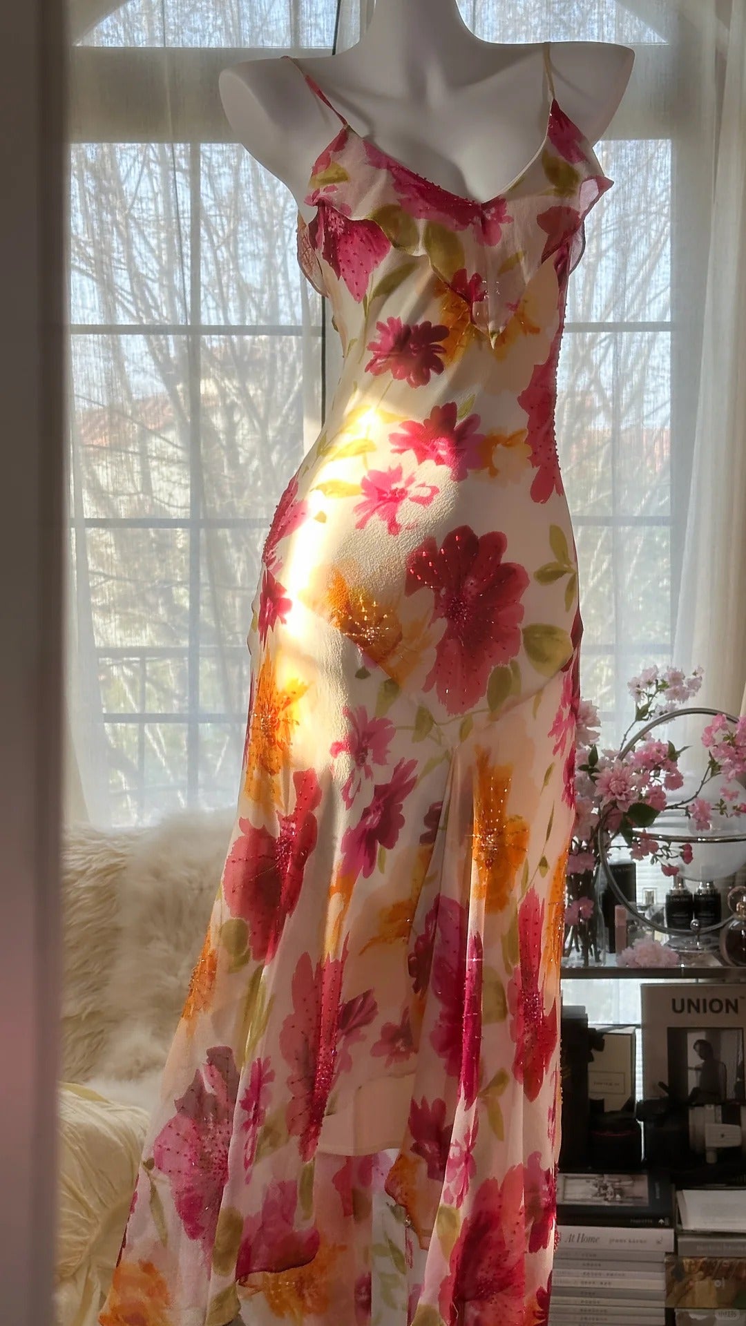 Sexy Mermaid Spaghetti Straps Chiffon Printed Flowers Beads Long Prom Dresses Formal Dress - View 8 | FashionDia