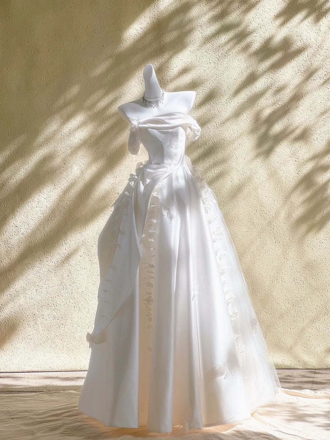 Unique A Line Off The Shoulder Satin Tulle Long Wedding Dresses
