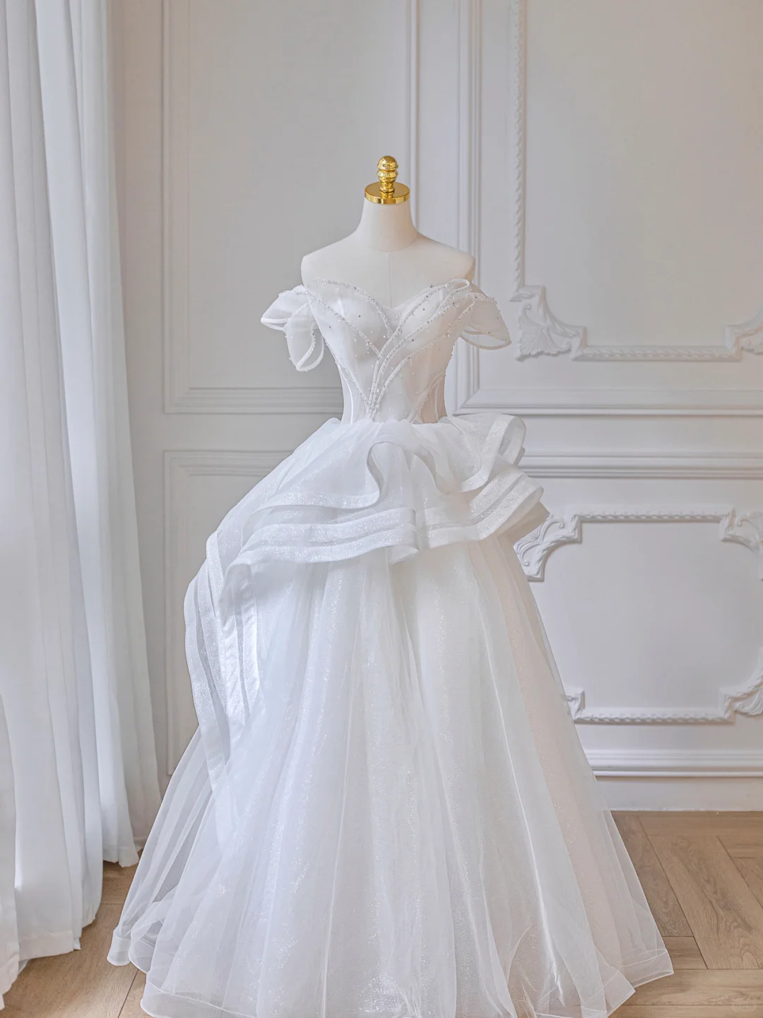 Timeless Ball Gown Off The Shoulder Tulle Sequin Long Wedding Dresses