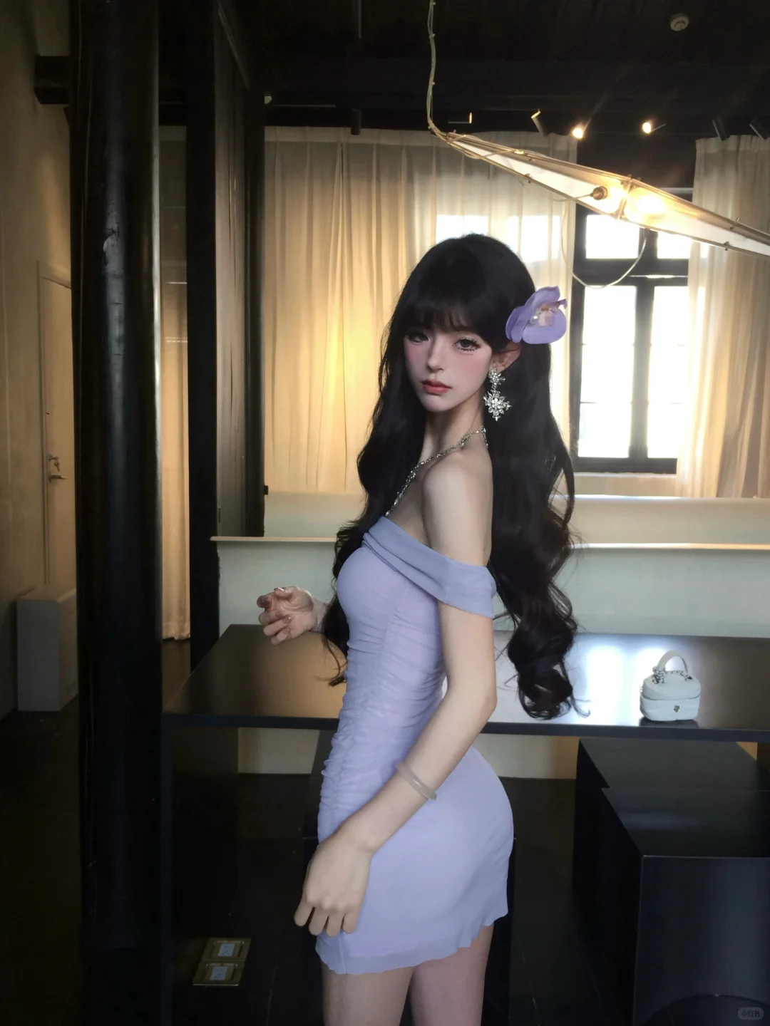 Charming 20th Lilac Mermaid Off-the-Shoulder Satin Short Homecoming Dress Birthday Outfits - View 5 | FashionDia