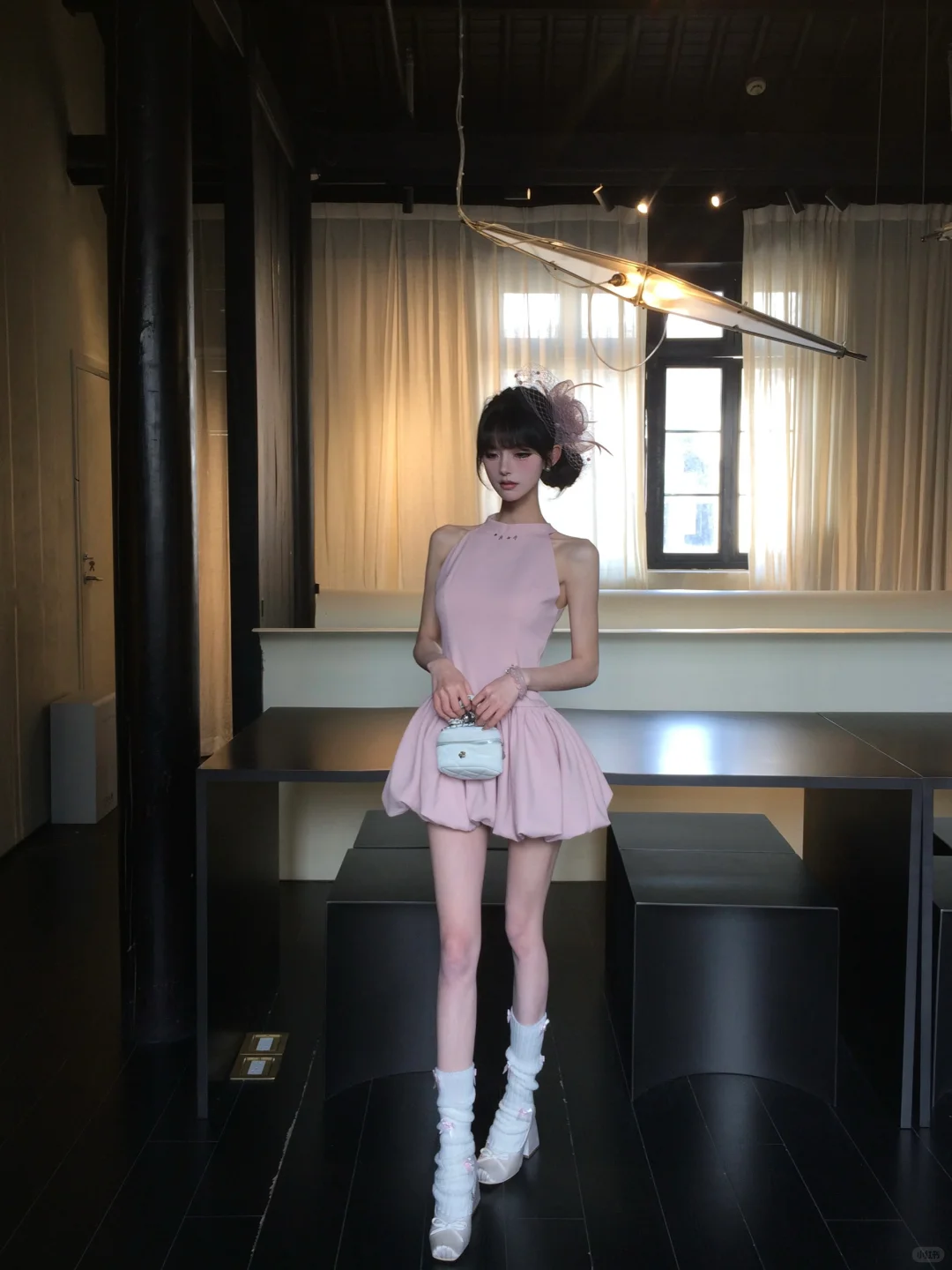 Sweet 17th Pink A-Line Halter Satin Short Homecoming Dress Birthday Outfits - View 3 | FashionDia