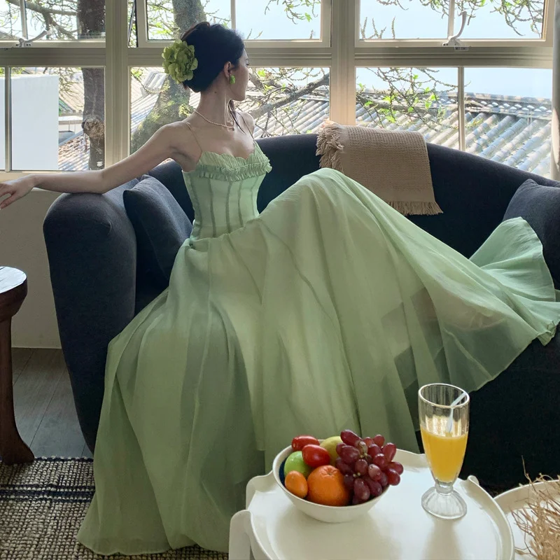Elegant A-Line Spaghetti Straps Chiffon Long Prom Dresses Formal Dress - FashionDia