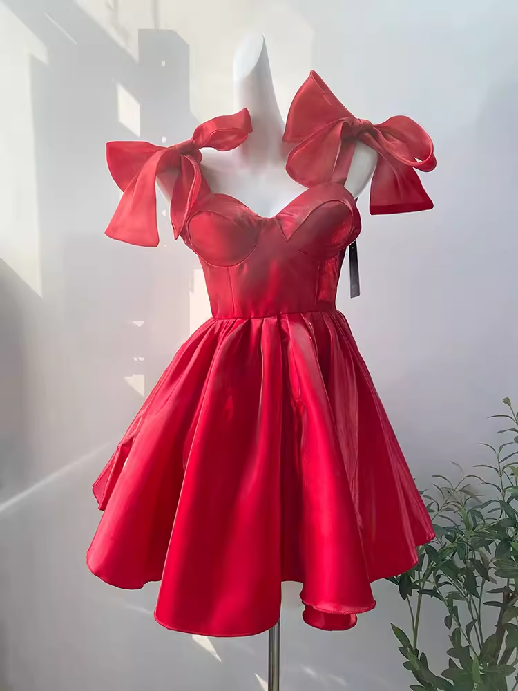 Simple A-Line Spaghetti Straps Short Birthday Dress Red Homecoming Dresses - FashionDia