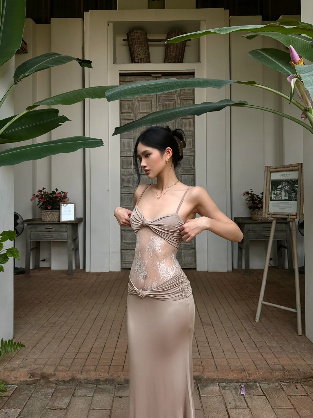 Sexy Bodycon Mermaid Spaghetti Straps Satin Lace Pleated Long Prom Dresses Formal Dress - View 3 | FashionDia