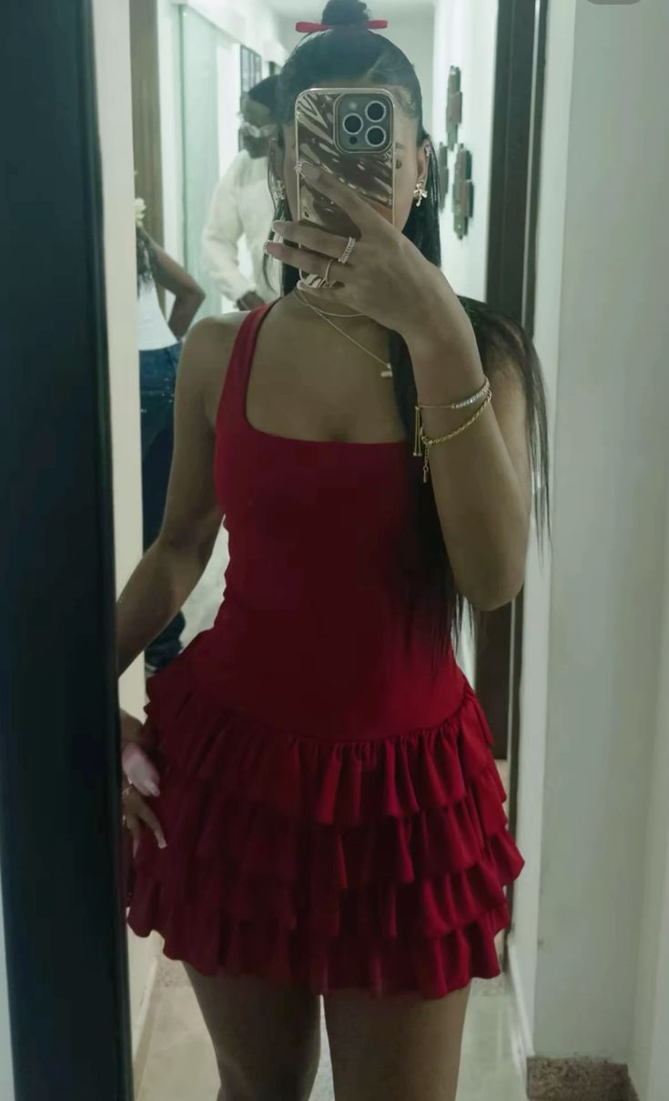 Burgundy A-Line Halter Satin Tiered Short Homecoming Dress 17th Birthday Outfits - FashionDia