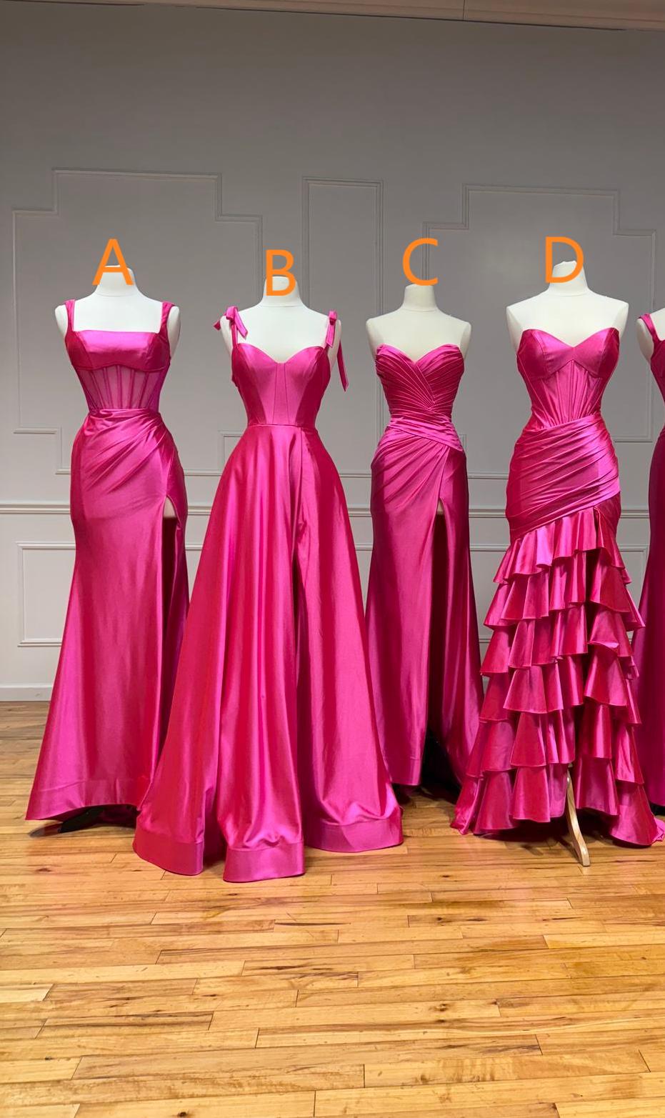 Classy Hot Pink Satin Long Prom Dress, Bridesmaid Dress - FashionDia