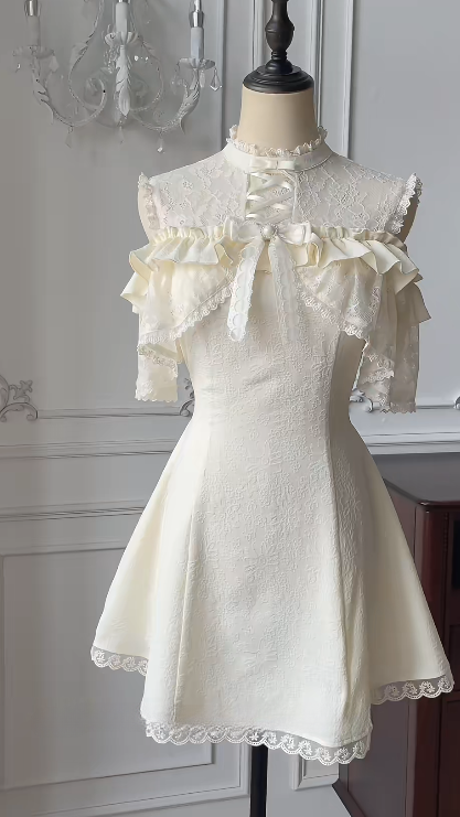 Ivory A-Line Satin Lace Short Homecoming Dress 17th Birthday Outfits - FashionDia