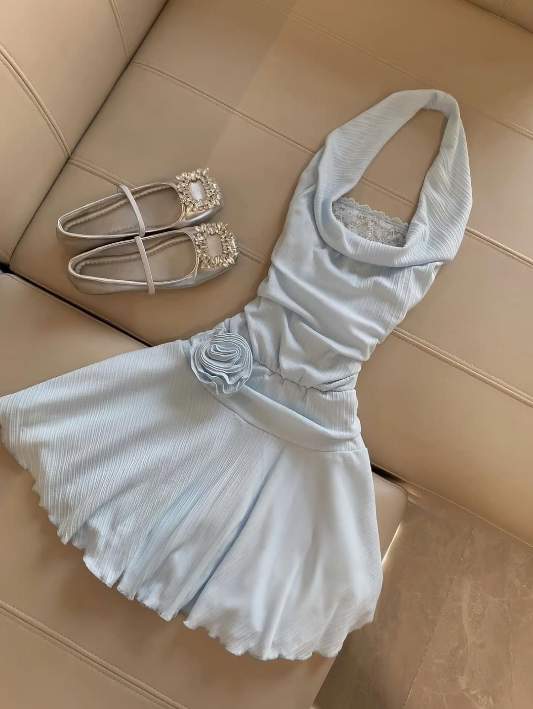 Classy A-Line Halter Satin Lace Short Homecoming Dress 19th Birthday Outfits - FashionDia
