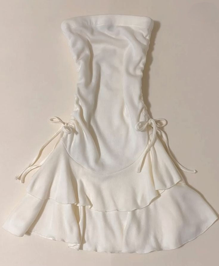 Elegant A-Line Strapless Satin Layer Short Homecoming Dress 20th Birthday Outfits - FashionDia