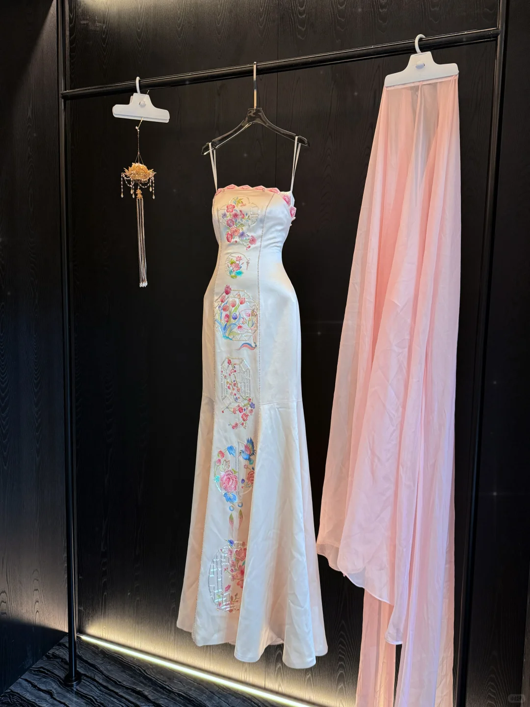 Modest Mermaid Spaghetti Straps Satin Embroidery Long Prom Dress,Formal Dress - View 2 | FashionDia