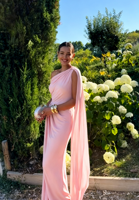 Elegant Mermaid One-Shoulder Satin Pleated Long Prom Dress,Formal Dress - View 6 | FashionDia