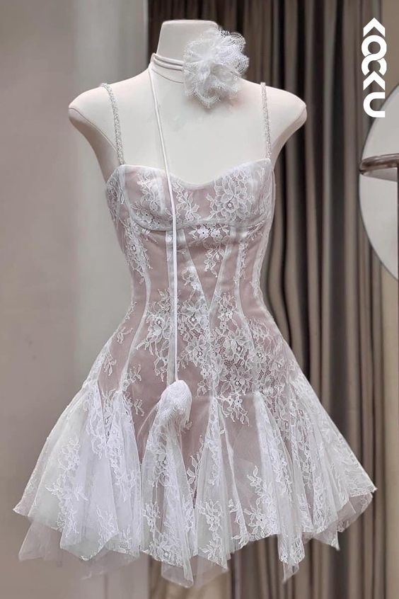 Simple A line Short Birthday Dress Lace White Homecoming Dresses