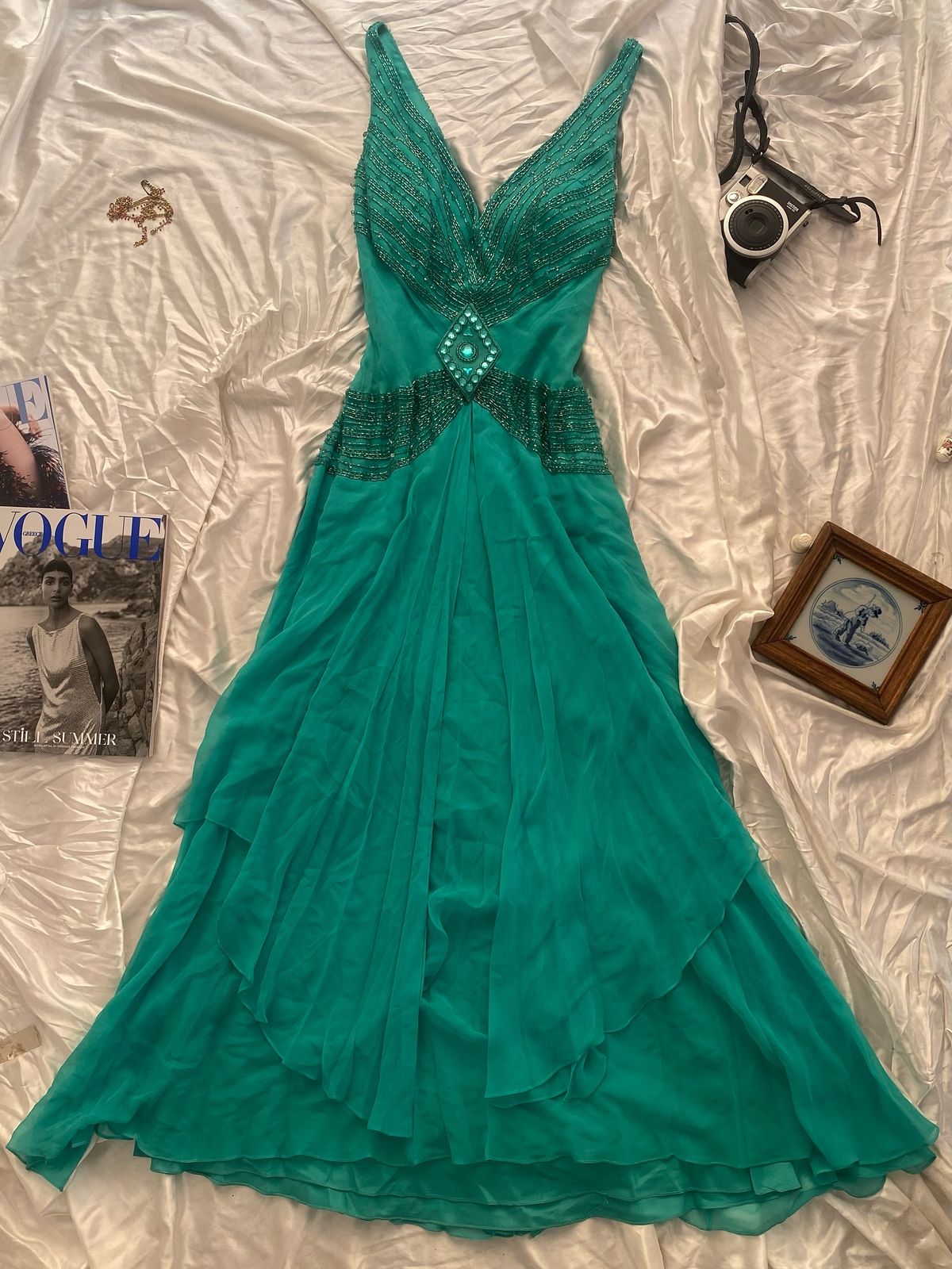 Elegant A-Line V-Neck Chiffon Beads Long Prom Dress,Formal Dress - FashionDia