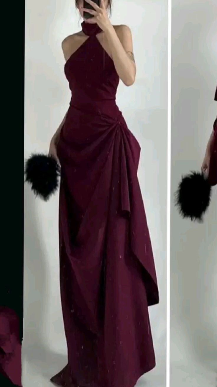 Chic A-Line Halter Satin Pleated Long Prom Dress,Formal Dress - FashionDia