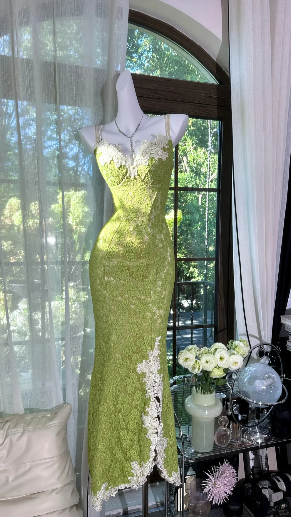 Pretty Mermaid Spaghetti Straps Lace Long Prom Dress,Formal Evening Dress