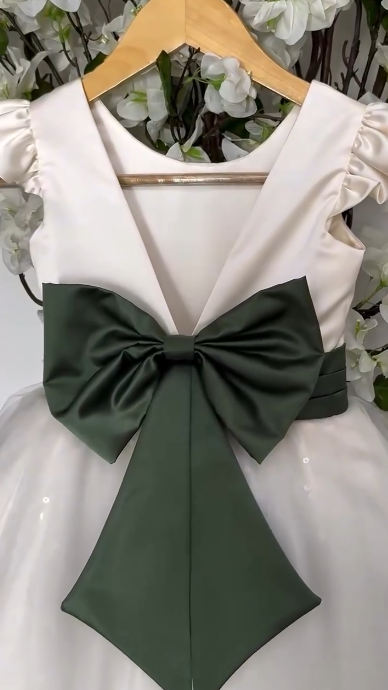 Chic Ball Gown Satin Tulle Ruffle Sleeves With Bow Knot Flower Girl Dress - FashionDia