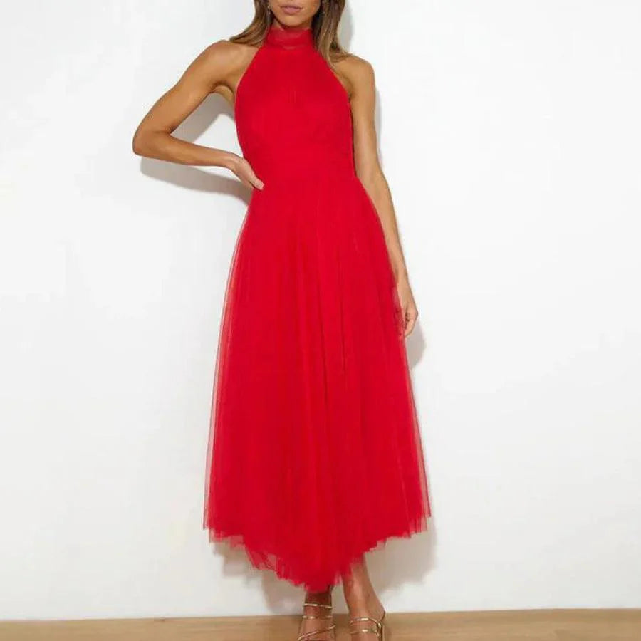 Fairy Vibes Tulle Gathered Detail Halter Maxi Dress