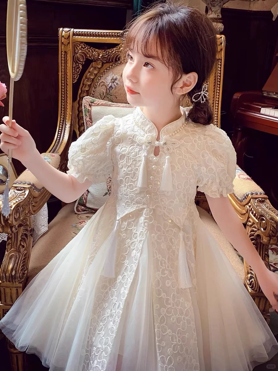 Sweet A-Line High Neck Tulle Lace With Short Sleeves Flower Girl Dress - View 2 | FashionDia