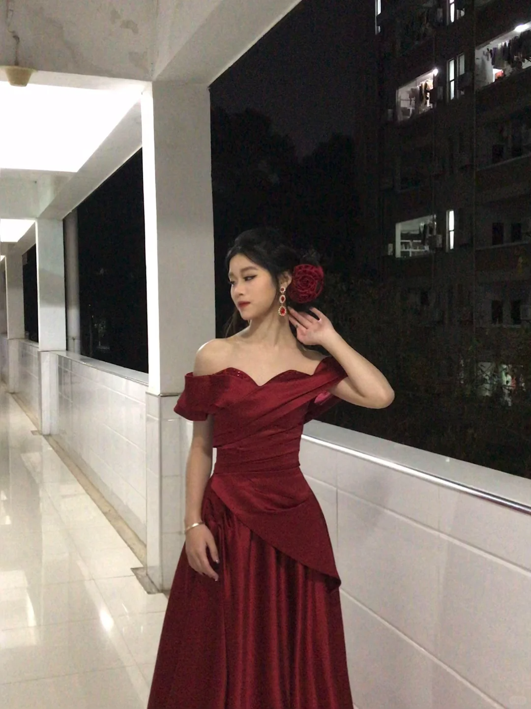 Elegant A-Line Off-the-Shoulder Burgundy Satin Long Prom Dress, Evening Dress - FashionDia