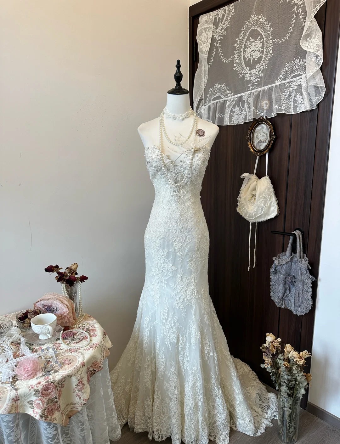 Vintage Mermaid Sweetheart Lace Beaded Long Prom Dress, Evening Dress - FashionDia