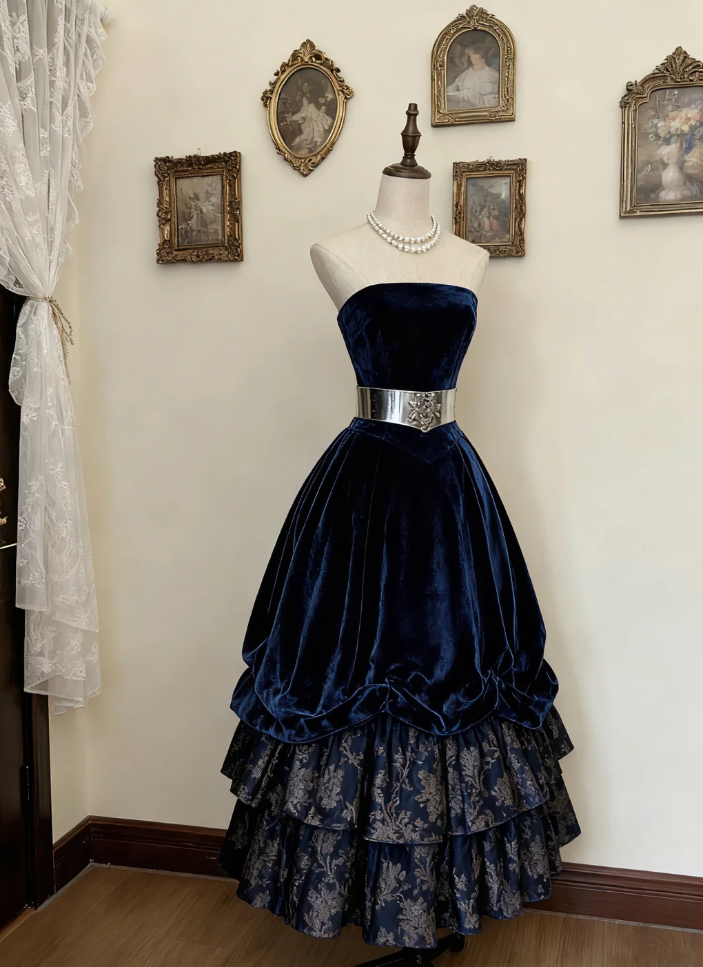 Chic Ball Gown Strapless Velvet Long Prom Dress, Evening Dress - FashionDia