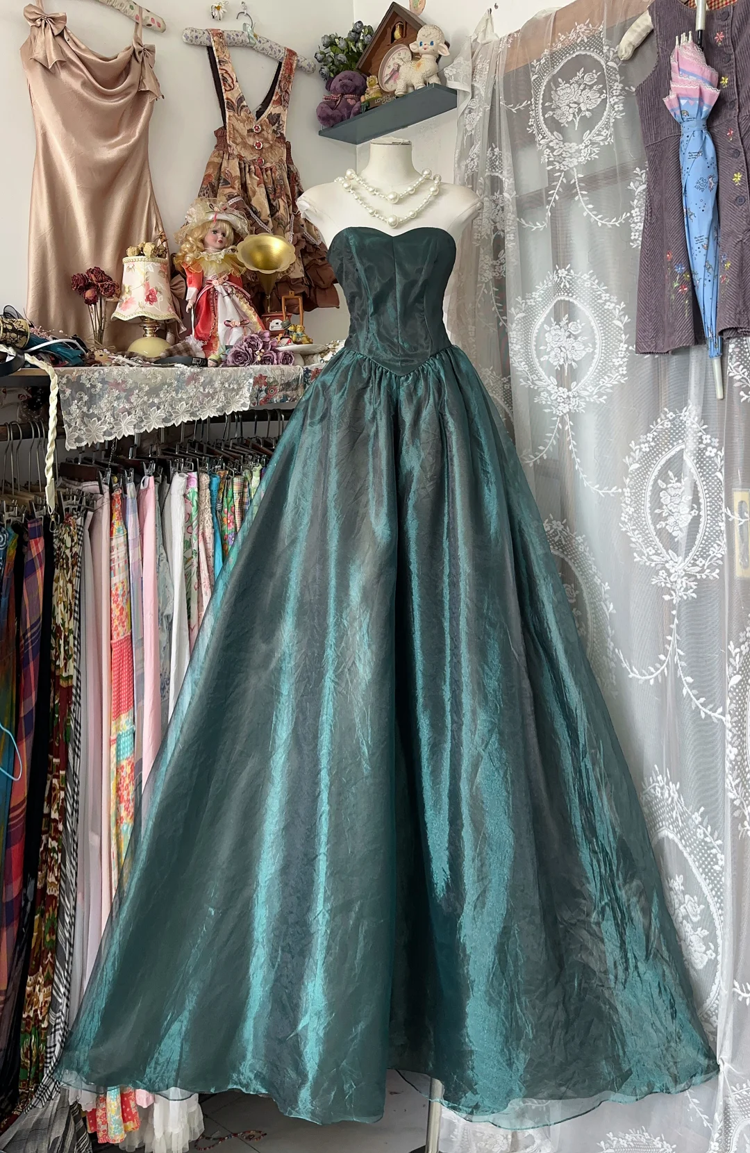Vintage Strapless A-Line Satin Long Prom Dress, Evening Dress - View 2 | FashionDia