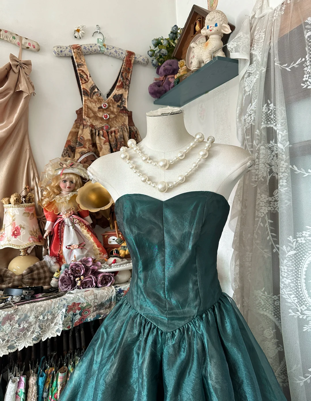 Vintage Strapless A-Line Satin Long Prom Dress, Evening Dress - View 3 | FashionDia